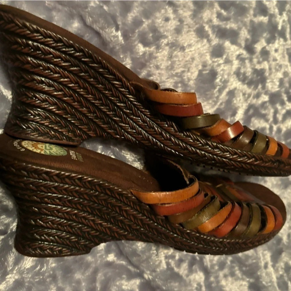 Earth Spirit Gelron Multi Colored Leather Womens Slide Wedge Sandals EUC Sz 11 - Picture 5 of 10